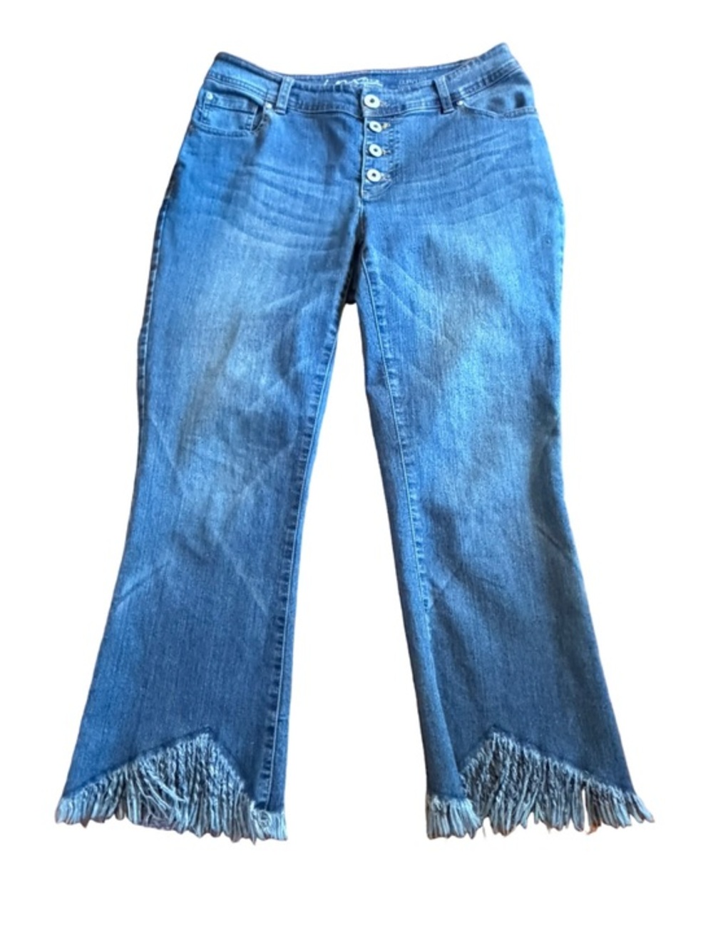 INC (Macy’s) Curvy Fit Fringe Hem Crop Flare Festival Jeans 4 - 30” Waist